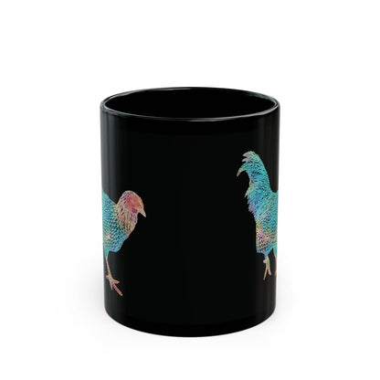 Black Mug (11oz, 15oz) - Laser Rooster Neon Polygon Design