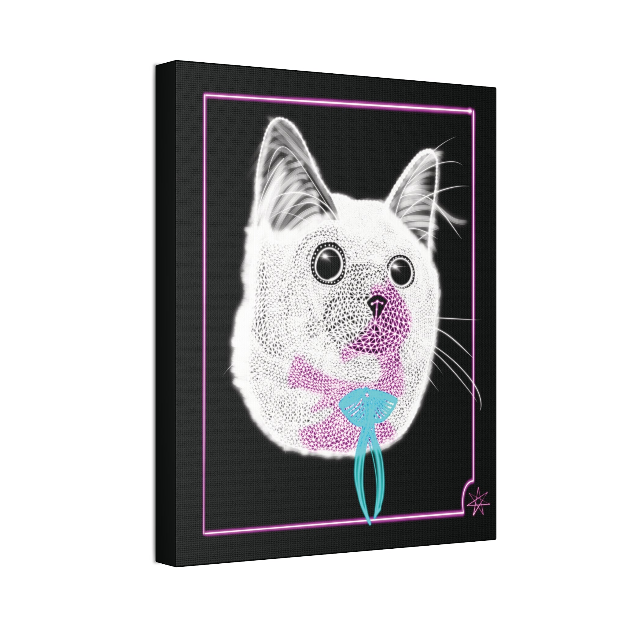 Portrait Canvas Art - Laser Kitty Neon Polygon Design, Cat Lover Gift, Fun Home Decor, Pet Artwork, Quirky Wall Art
