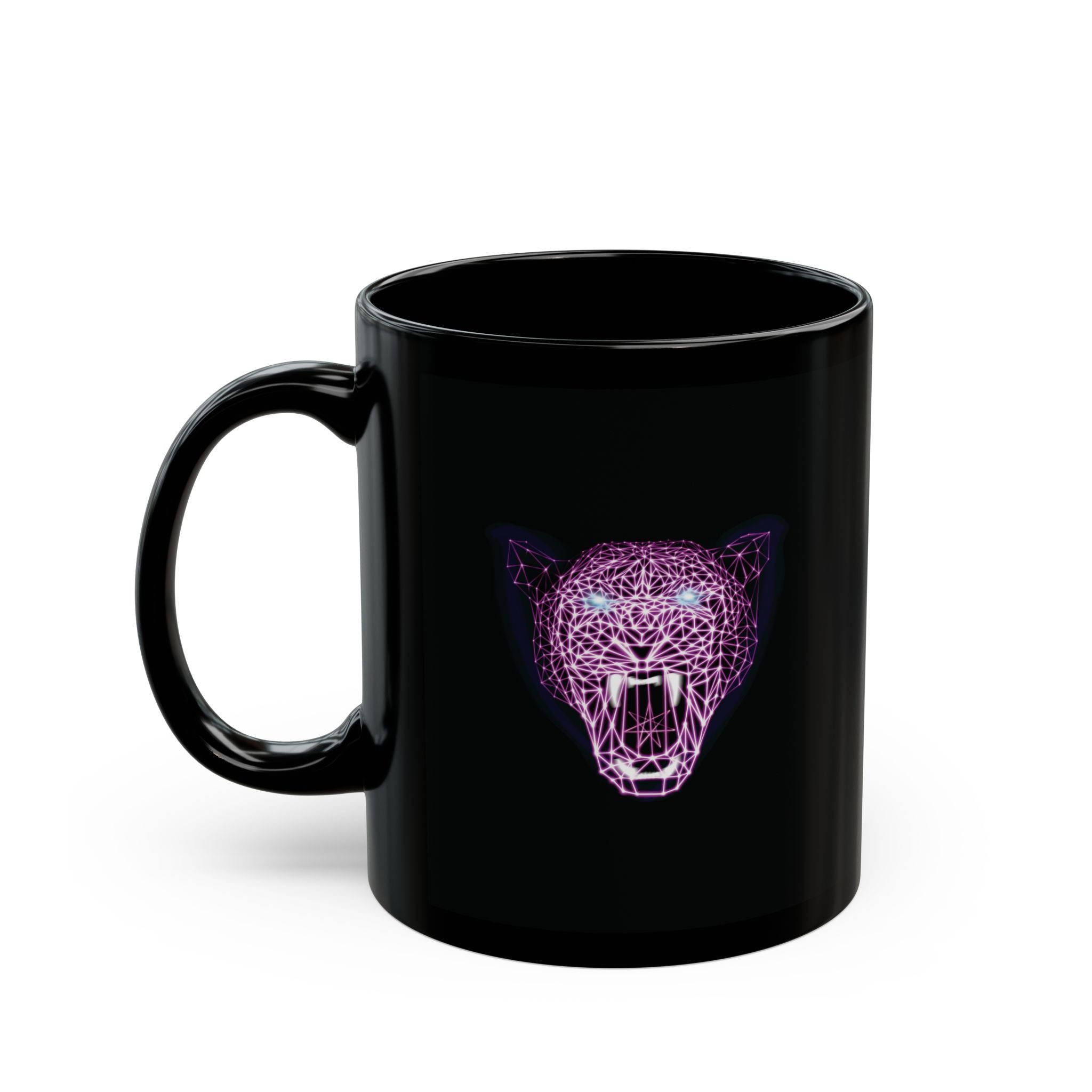 Black Mug (11oz, 15oz) - Laser Panther Neon Polygon Design