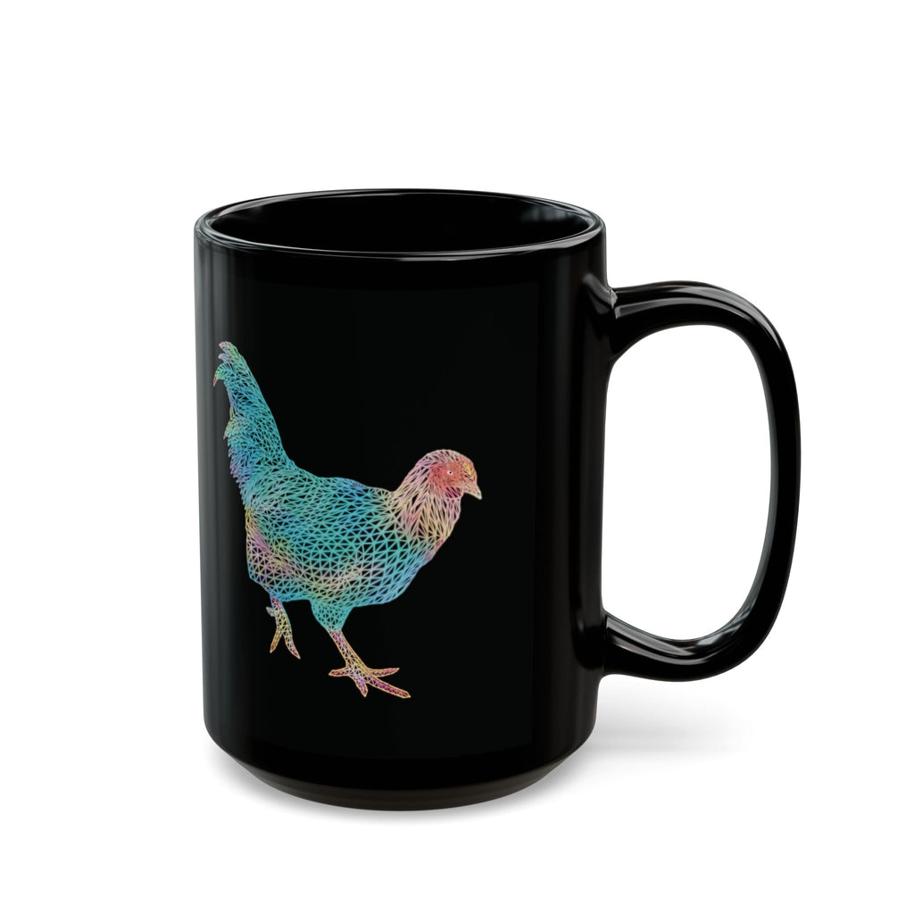 Black Mug (11oz, 15oz) - Laser Rooster Neon Polygon Design