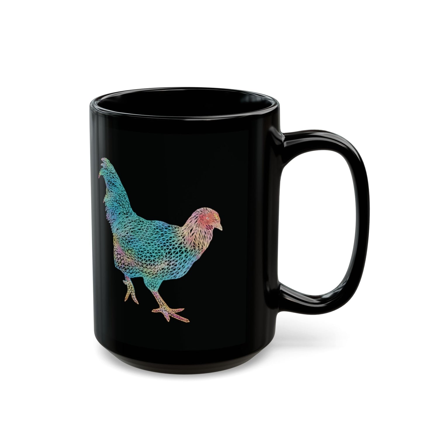 Black Mug (11oz, 15oz) - Laser Rooster Neon Polygon Design
