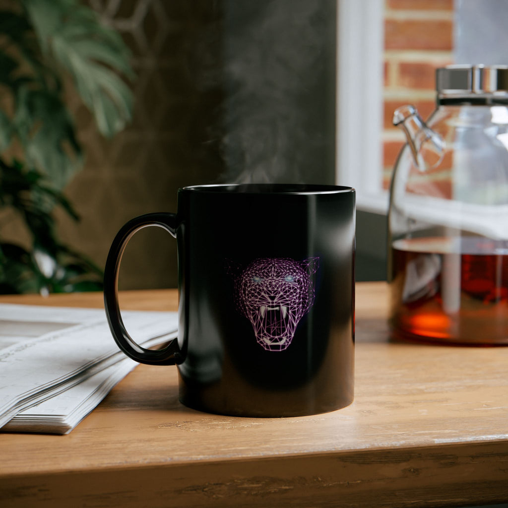 Black Mug (11oz, 15oz) - Laser Panther Neon Polygon Design