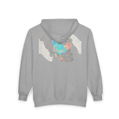 Colorful Rooster Zip-Up Hoodie, Cozy Sweatshirt for Farm Lovers, Animal Lover Gift, Perfect for Fall Fashion, Casual Layering
