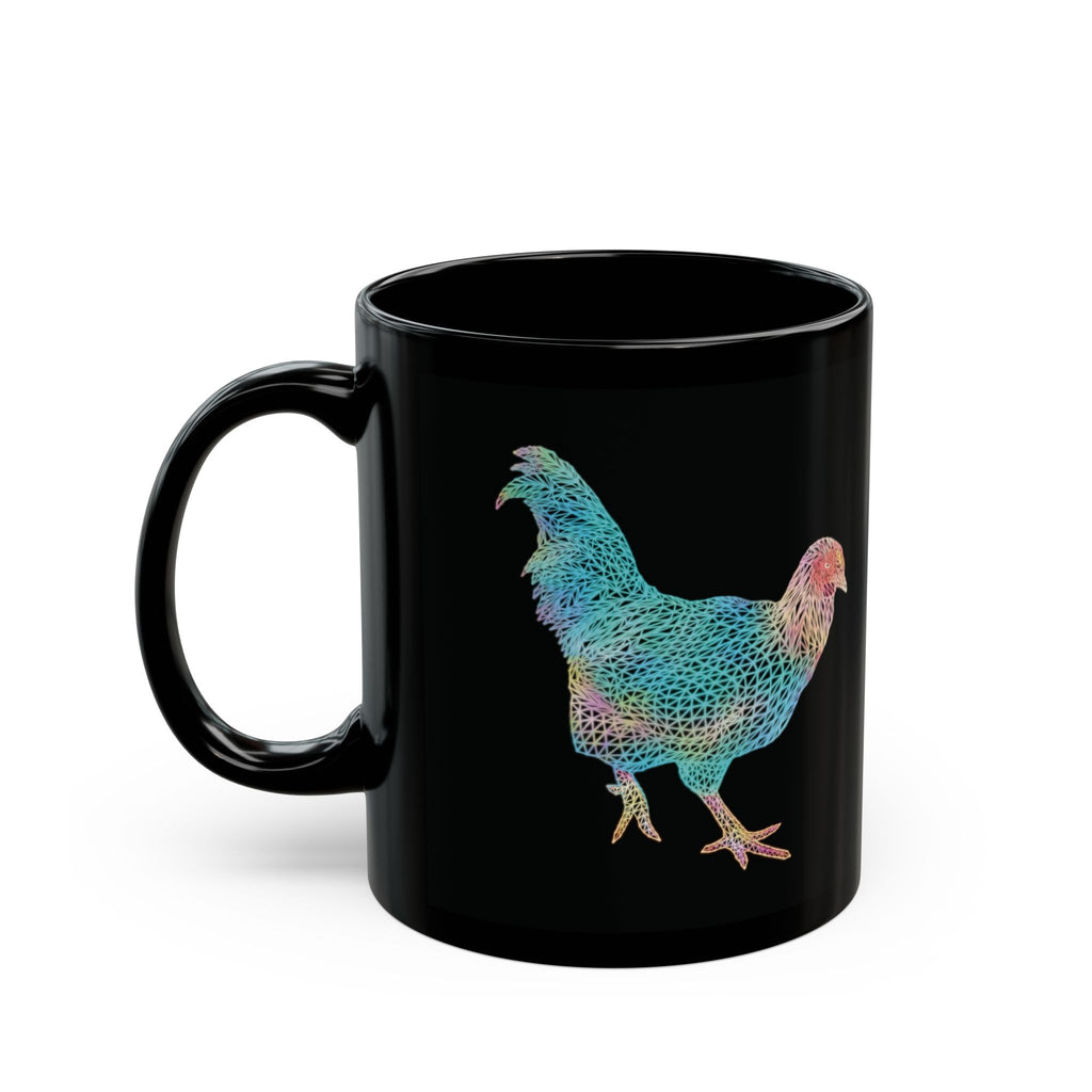 Black Mug (11oz, 15oz) - Laser Rooster Neon Polygon Design