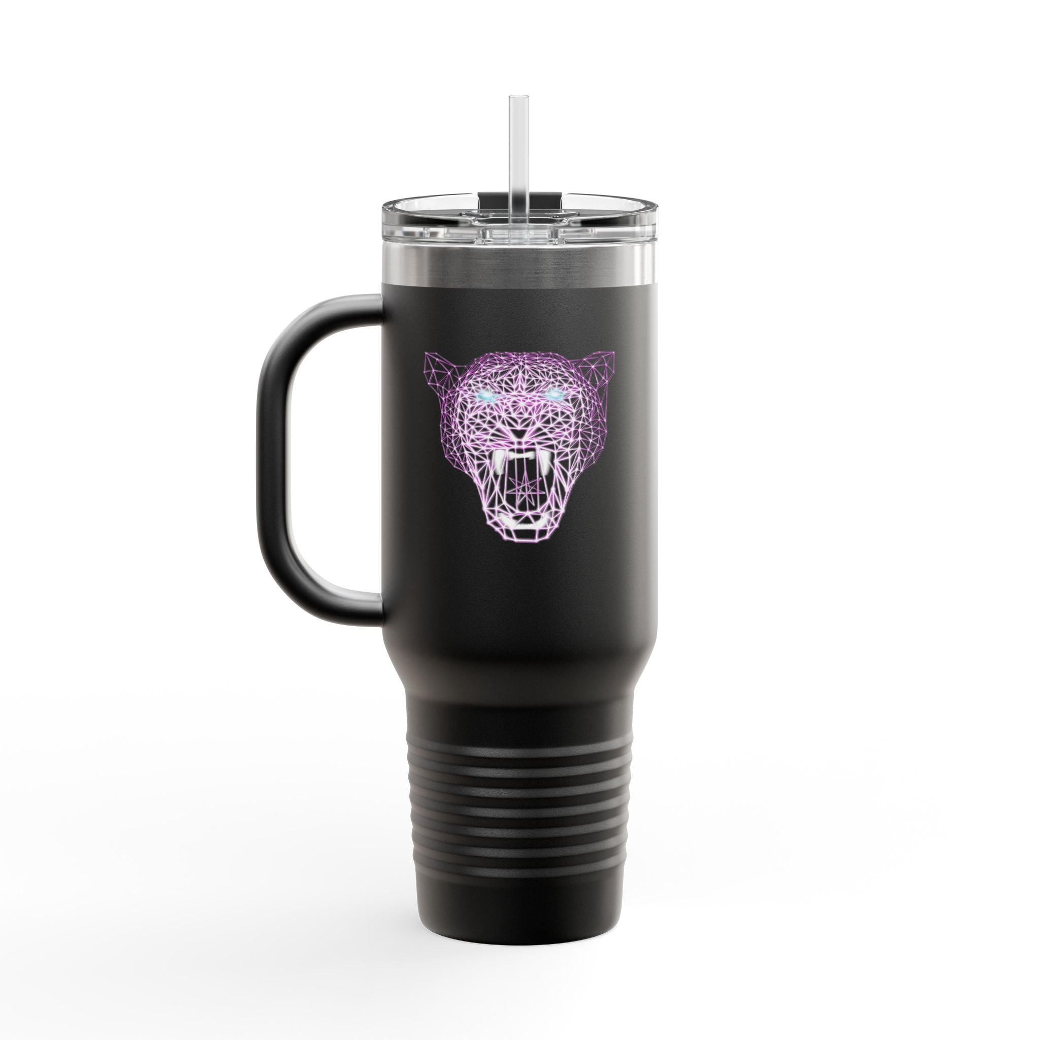 Compact Insulated Travel Mug - Laser Panther Neon Polygon Design, Perfect for on-the-go coffee lovers, Durable tumbler, Outdoor adventures, Birthday [...]