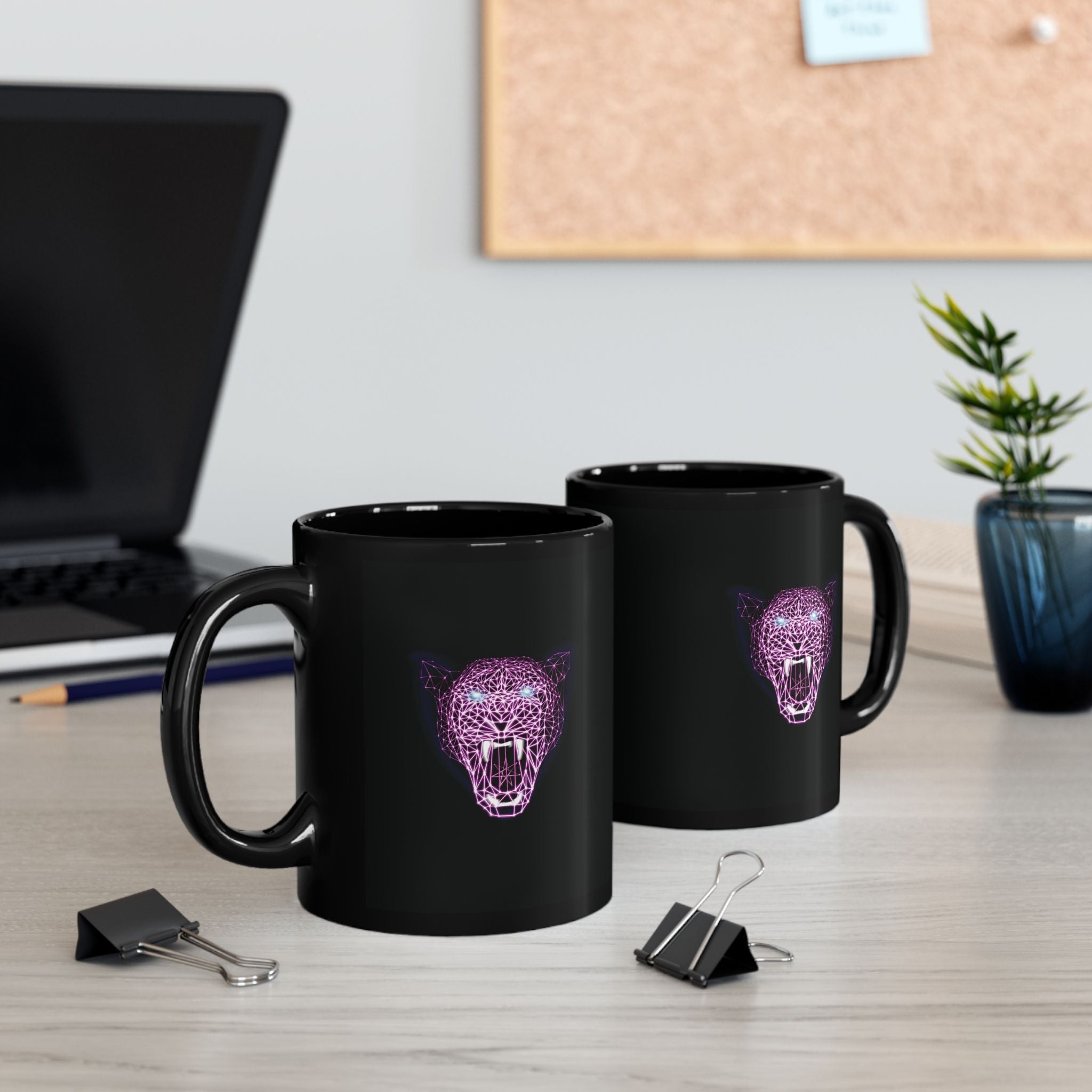 Black Mug (11oz, 15oz) - Laser Panther Neon Polygon Design