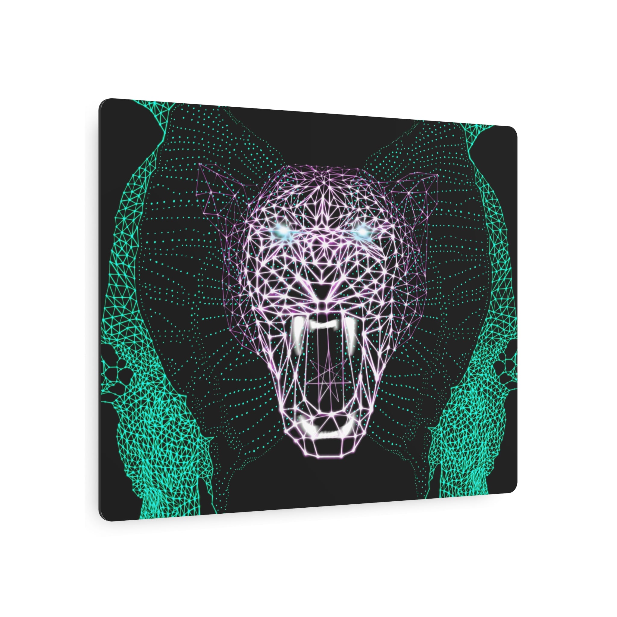 Metal Art Sign - Neon Polygon Fierce Design, Wall Decor, Unique Home Decoration, Gift for Animal Lovers, Office Art, Birthday Gift, Nature Wall Art