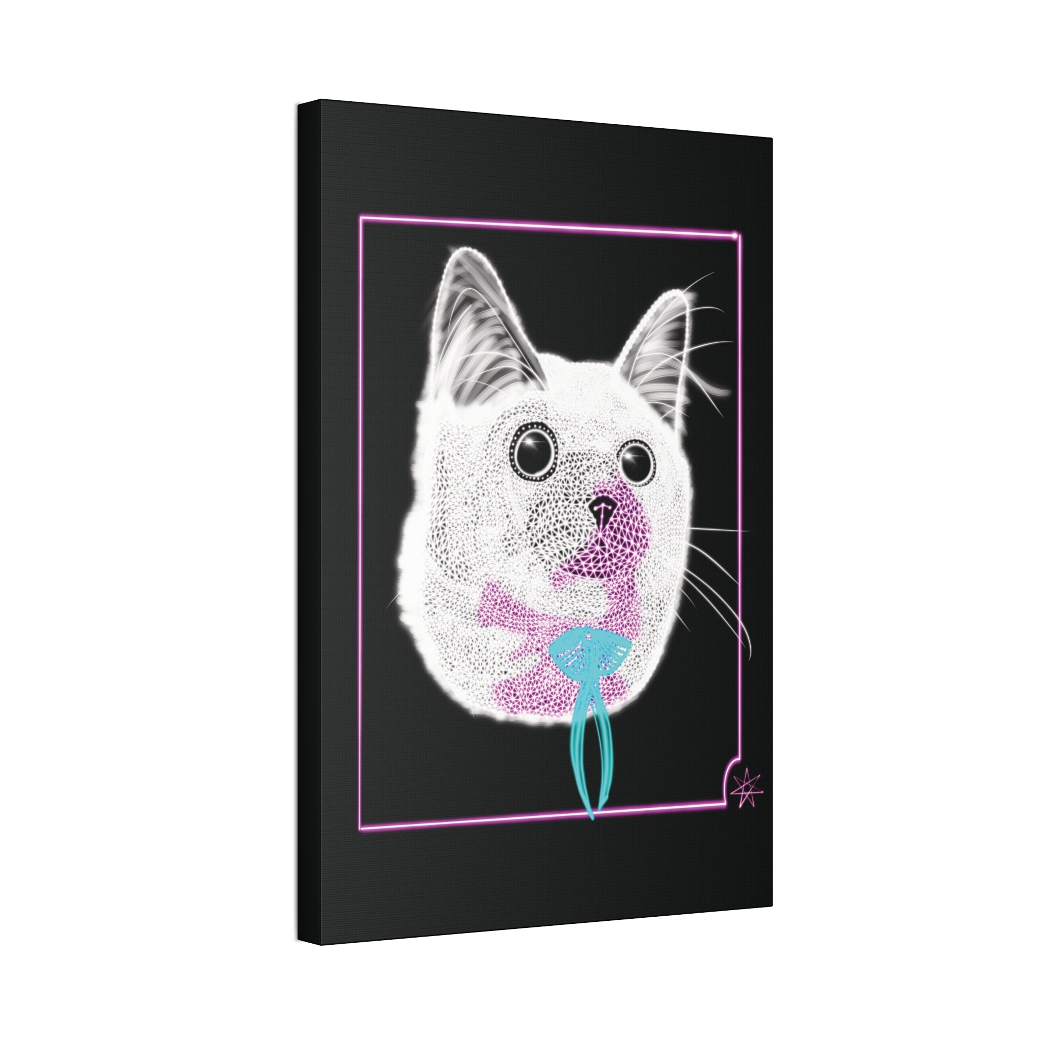 Portrait Canvas Art - Laser Kitty Neon Polygon Design, Cat Lover Gift, Fun Home Decor, Pet Artwork, Quirky Wall Art