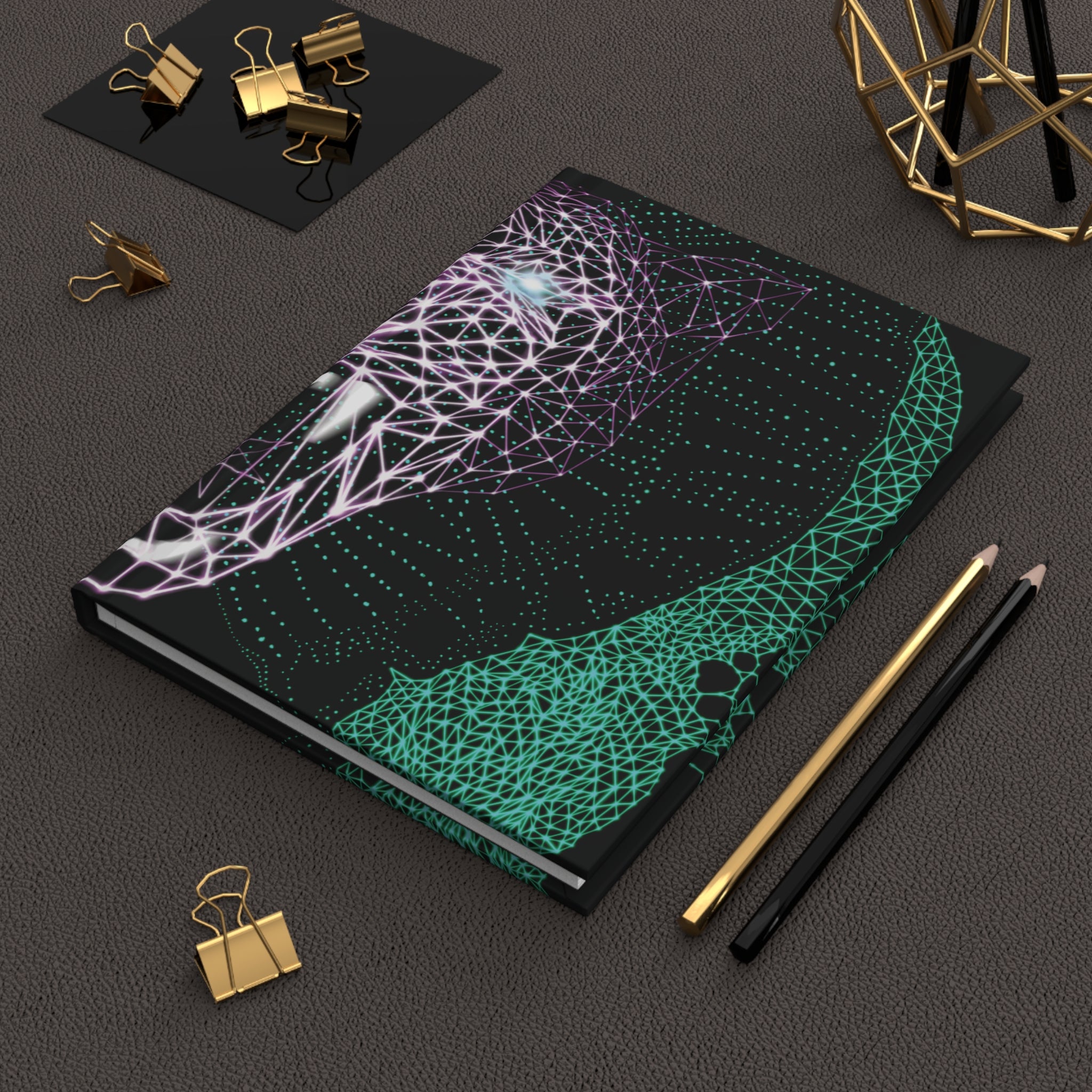 Hardcover Journal Matte -Neon Polygon Fierce Design, Stylish Modern Design for Writers, Students, Poets