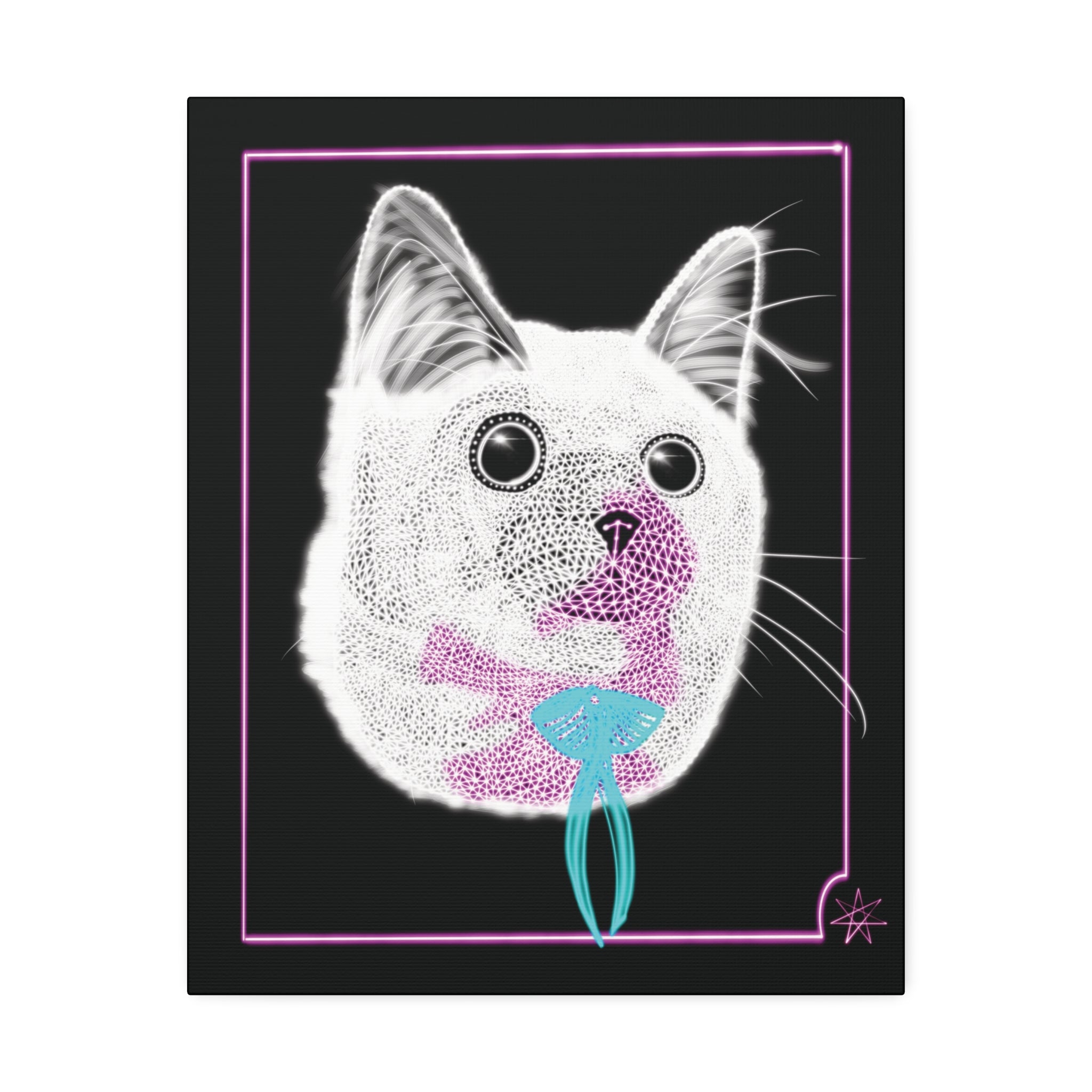 Portrait Canvas Art - Laser Kitty Neon Polygon Design, Cat Lover Gift, Fun Home Decor, Pet Artwork, Quirky Wall Art