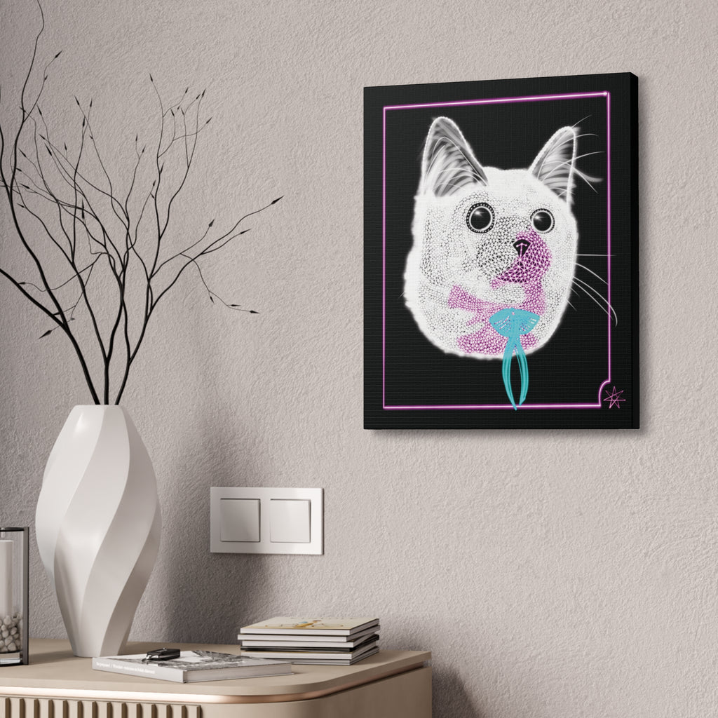 Portrait Canvas Art - Laser Kitty Neon Polygon Design, Cat Lover Gift, Fun Home Decor, Pet Artwork, Quirky Wall Art