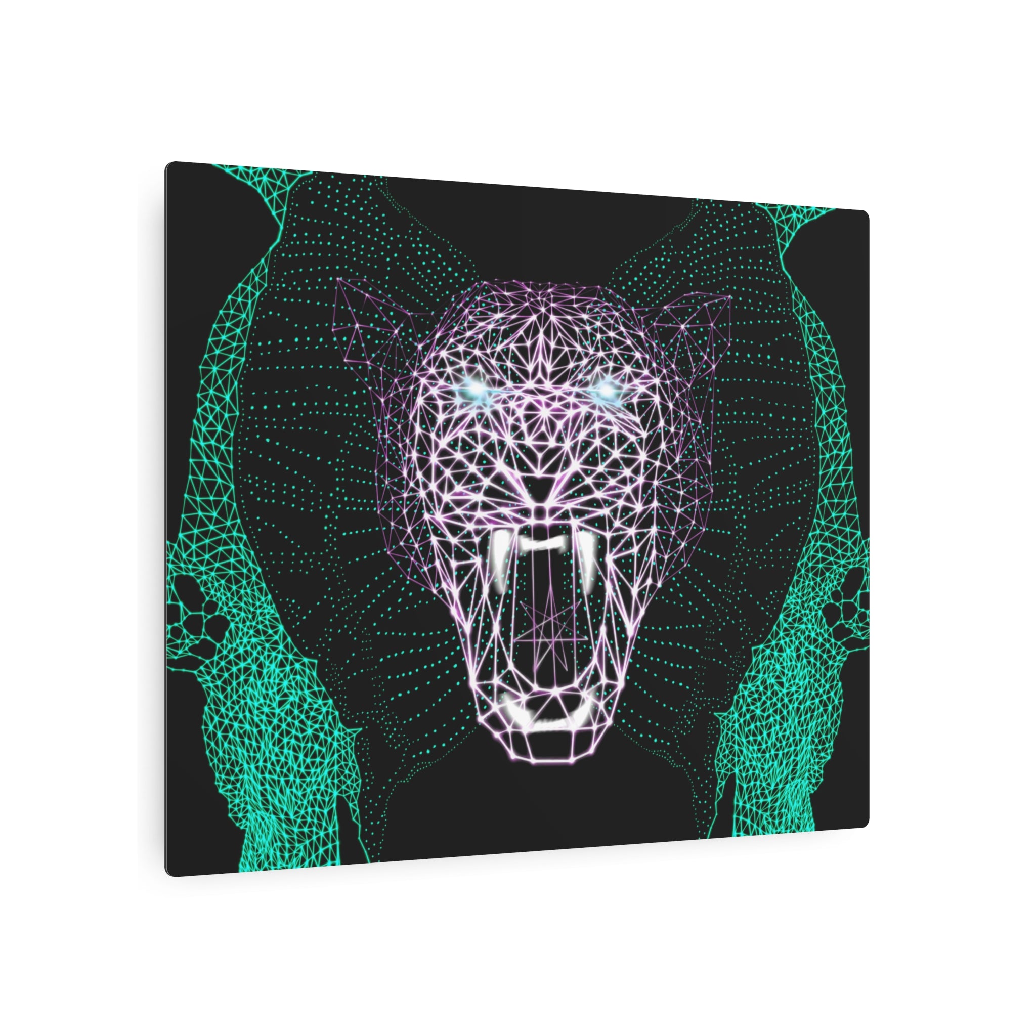 Metal Art Sign - Neon Polygon Fierce Design, Wall Decor, Unique Home Decoration, Gift for Animal Lovers, Office Art, Birthday Gift, Nature Wall Art