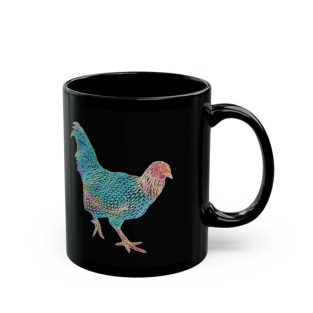 Black Mug (11oz, 15oz) - Laser Rooster Neon Polygon Design
