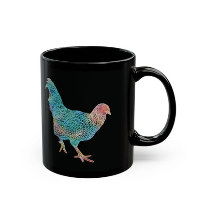 Black Mug (11oz, 15oz) - Laser Rooster Neon Polygon Design