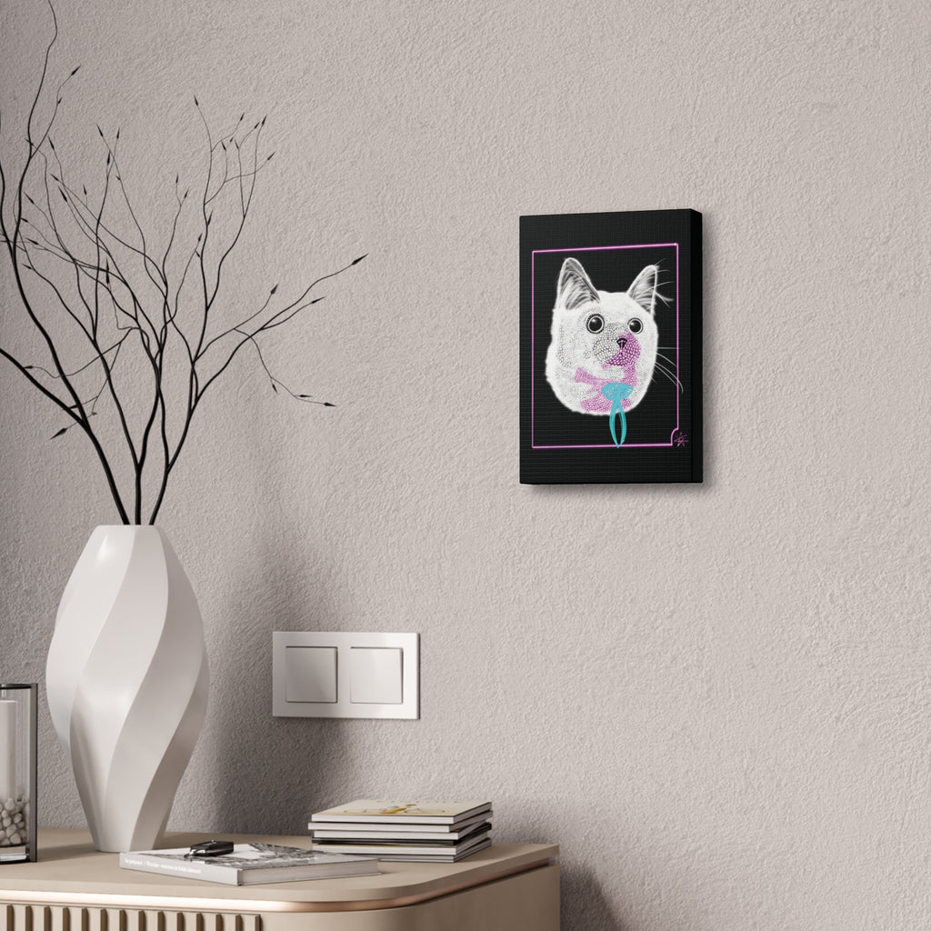 Portrait Canvas Art - Laser Kitty Neon Polygon Design, Cat Lover Gift, Fun Home Decor, Pet Artwork, Quirky Wall Art