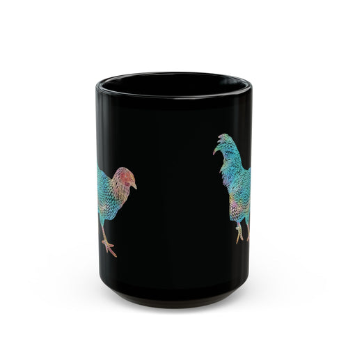 Black Mug (11oz, 15oz) - Laser Rooster Neon Polygon Design