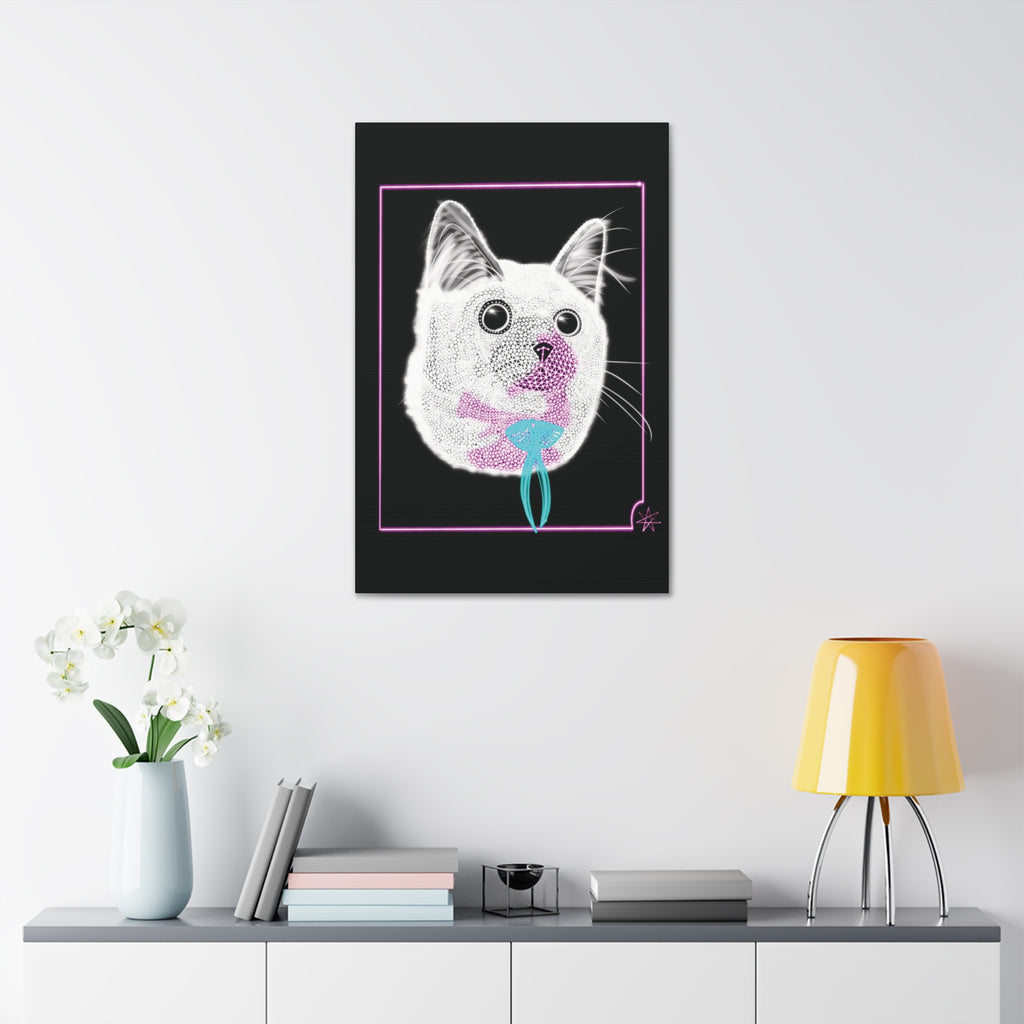 Portrait Canvas Art - Laser Kitty Neon Polygon Design, Cat Lover Gift, Fun Home Decor, Pet Artwork, Quirky Wall Art