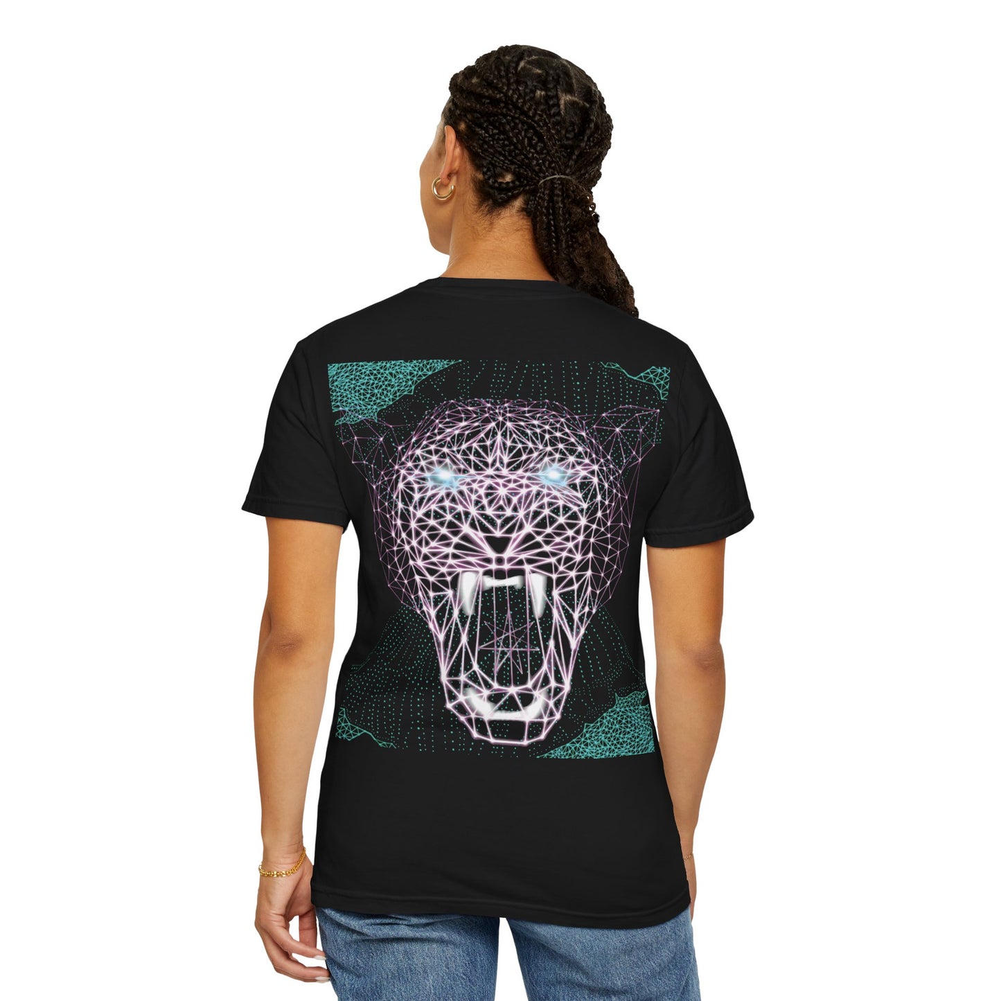 Unisex T-Shirt - Fierce Neon Polygon Design, Graphic Tee, Casual Wear, Gift for Cat Lovers, Animal Lovers Apparel, Unique Streetwear