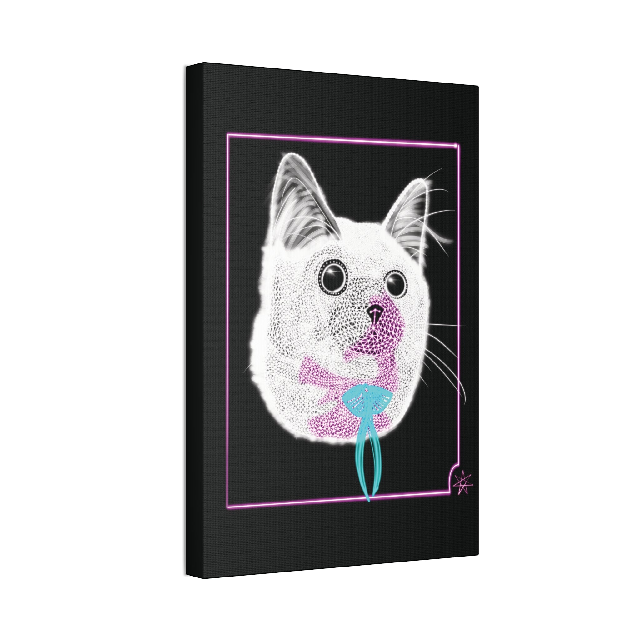Portrait Canvas Art - Laser Kitty Neon Polygon Design, Cat Lover Gift, Fun Home Decor, Pet Artwork, Quirky Wall Art