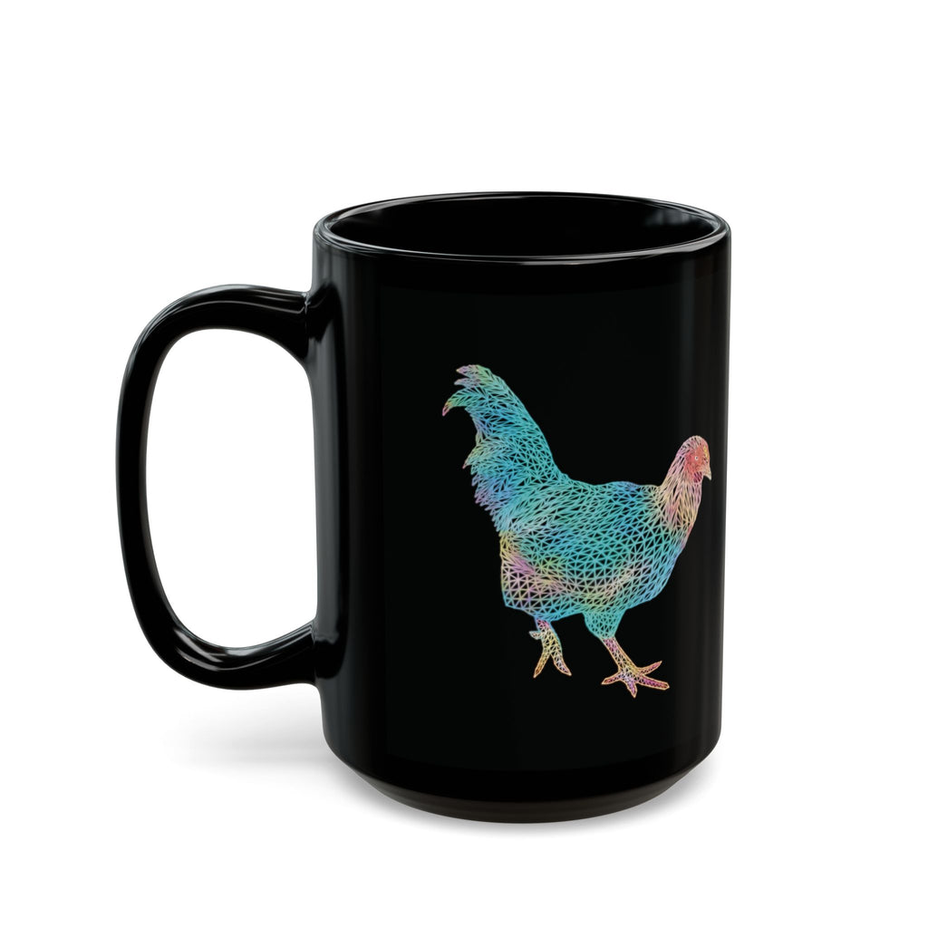 Black Mug (11oz, 15oz) - Laser Rooster Neon Polygon Design