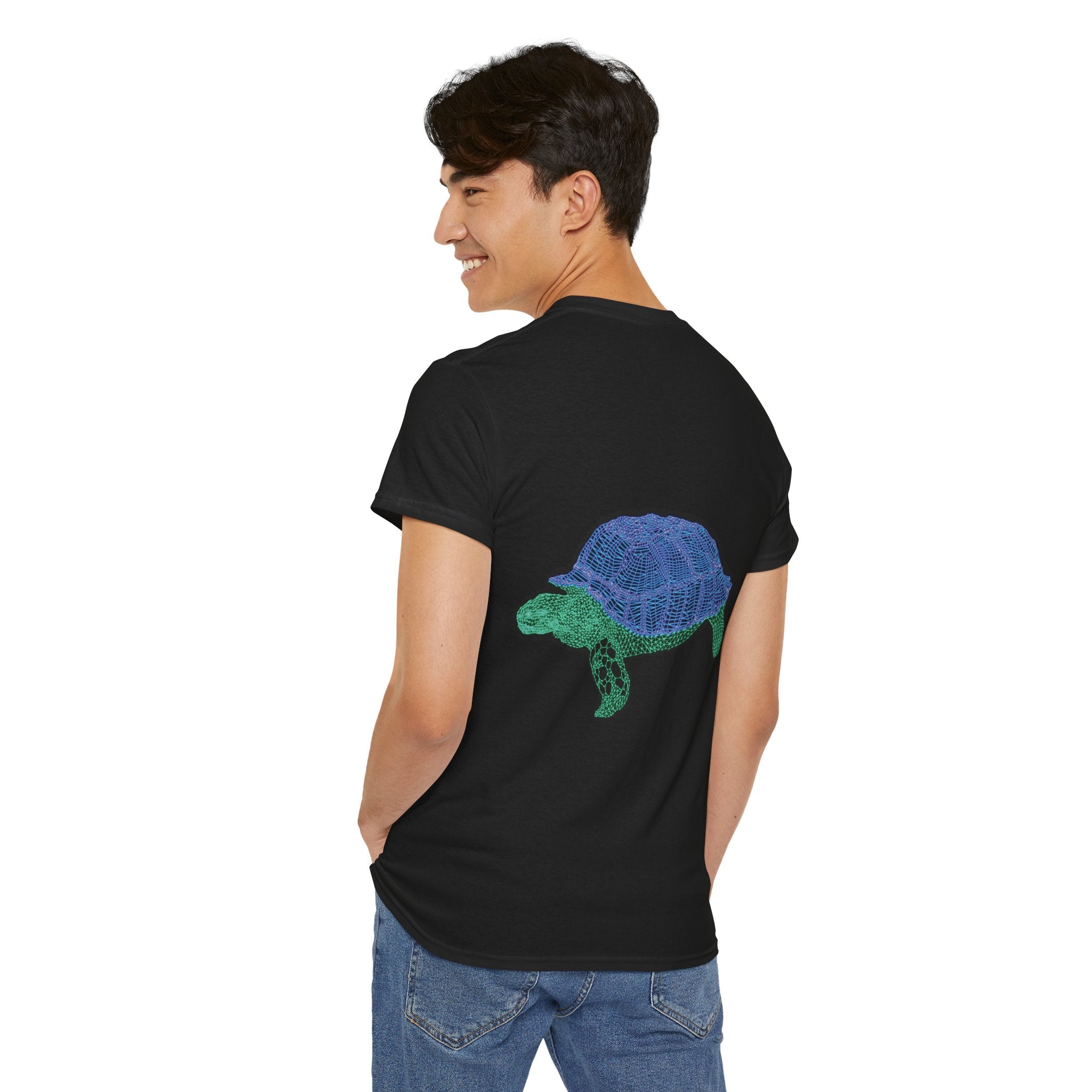 Unisex T-Shirt - Laser Tortoise In A Half Shell Neon Polygon Design - Casual Wear, Gift for Reptile Lovers, Animal Lovers Apparel, Unique Streetwear