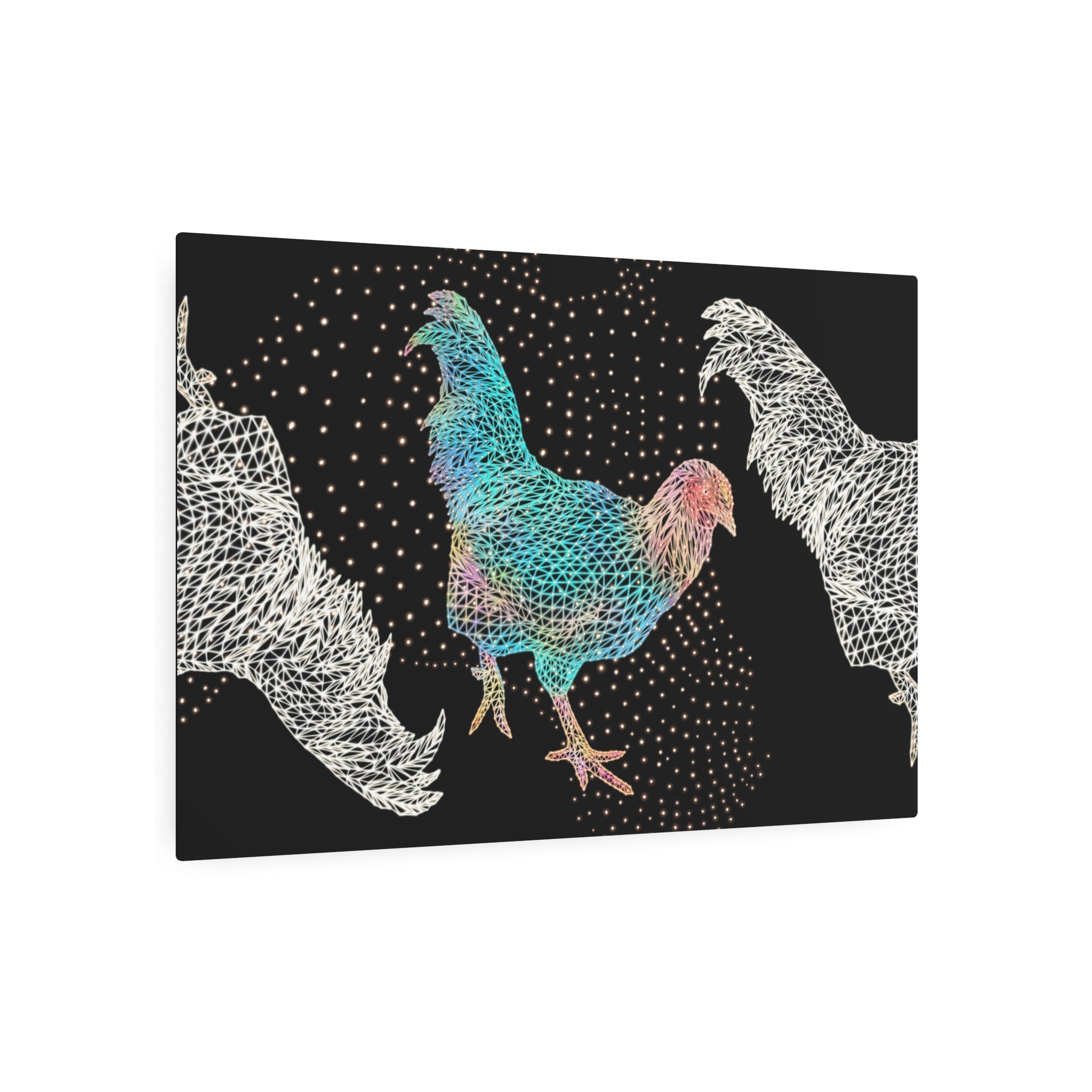 Metal Art Sign - Fancy Rooster Neon Polygon Design, Wall Decor, Unique Home Decoration, Gift for Animal Lovers, Office Art, Birthday Gift, Nature Wall Art